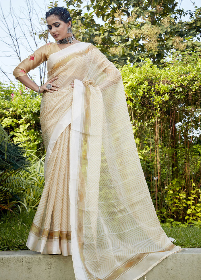 Beige Organza Saree With Blouse Piece