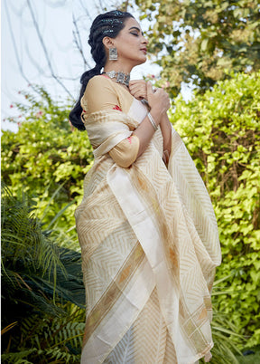 Beige Organza Saree With Blouse Piece