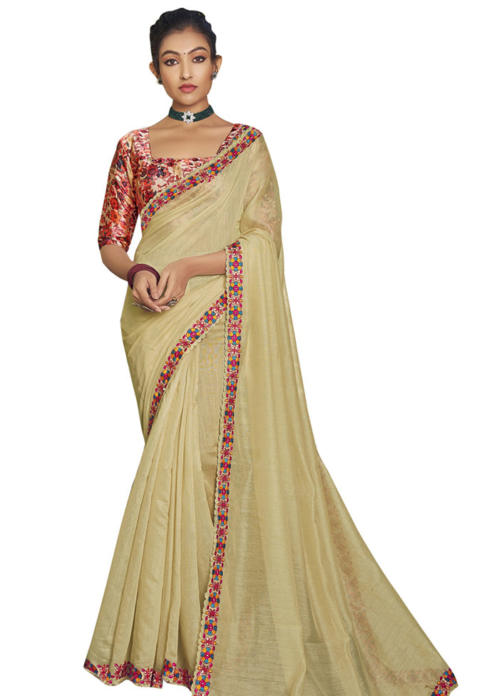 Beige Cotton Saree With Blouse Piece