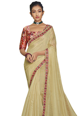 Beige Cotton Saree With Blouse Piece