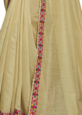 Beige Cotton Saree With Blouse Piece