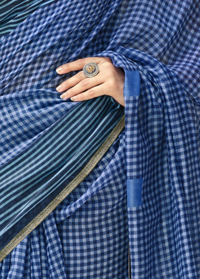 Blue Linen Silk Saree With Blouse Piece