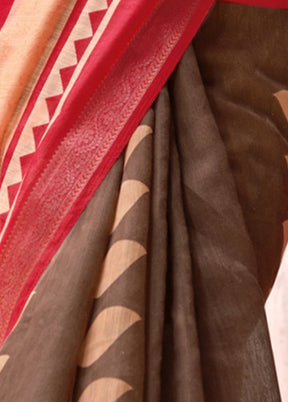 Brown Linen Silk Saree With Blouse Piece