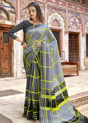 Grey Linen Silk Saree With Blouse Piece