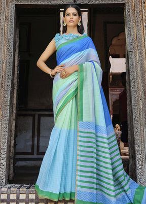 Blue Linen Silk Saree With Blouse Piece