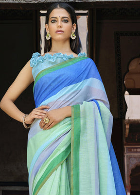 Blue Linen Silk Saree With Blouse Piece