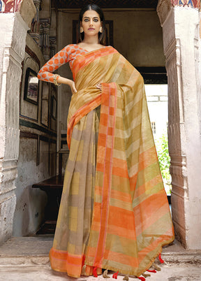 Yellow Linen Silk Saree With Blouse Piece