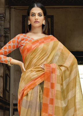 Yellow Linen Silk Saree With Blouse Piece