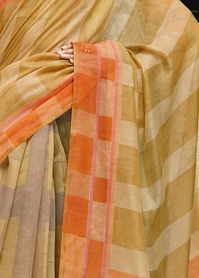 Yellow Linen Silk Saree With Blouse Piece