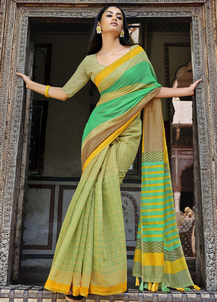 Green Linen Silk Saree With Blouse Piece