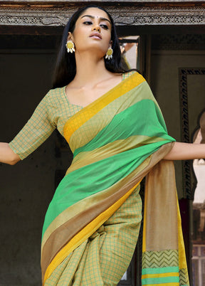 Green Linen Silk Saree With Blouse Piece