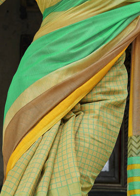 Green Linen Silk Saree With Blouse Piece