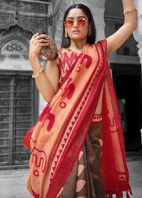 Peach Cotton Saree With Blouse Piece