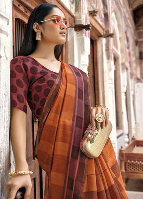 Brown Cotton Saree With Blouse Piece