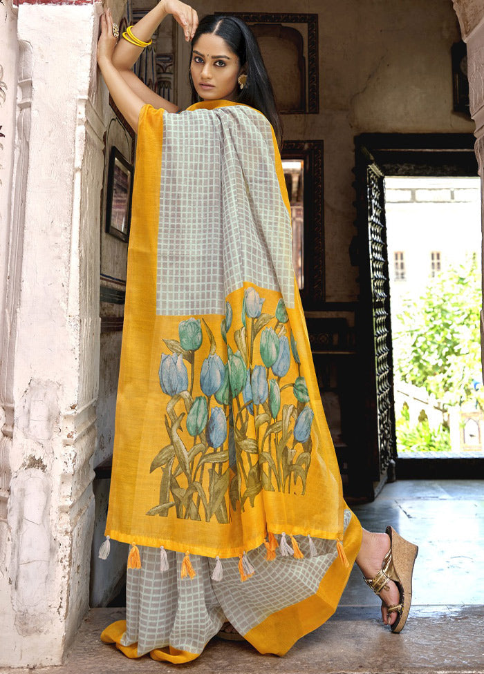 Yellow Cotton Saree With Blouse Piece