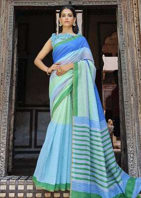 Light Green Cotton Saree With Blouse Piece