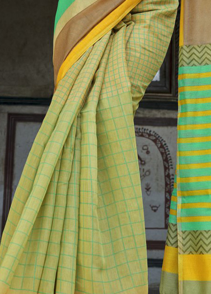 Pear Green Cotton Saree With Blouse Piece