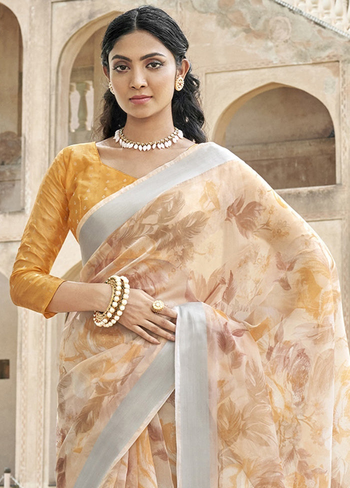 Light Orange Organza Saree With Blouse Piece