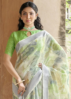 Light Green Organza Saree With Blouse Piece