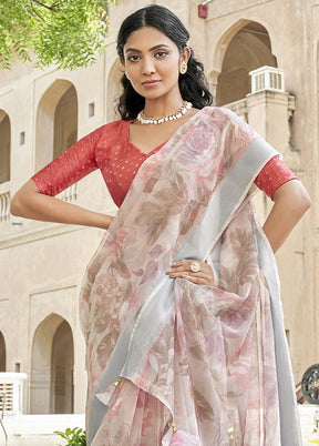 Light Peach Organza Saree With Blouse Piece