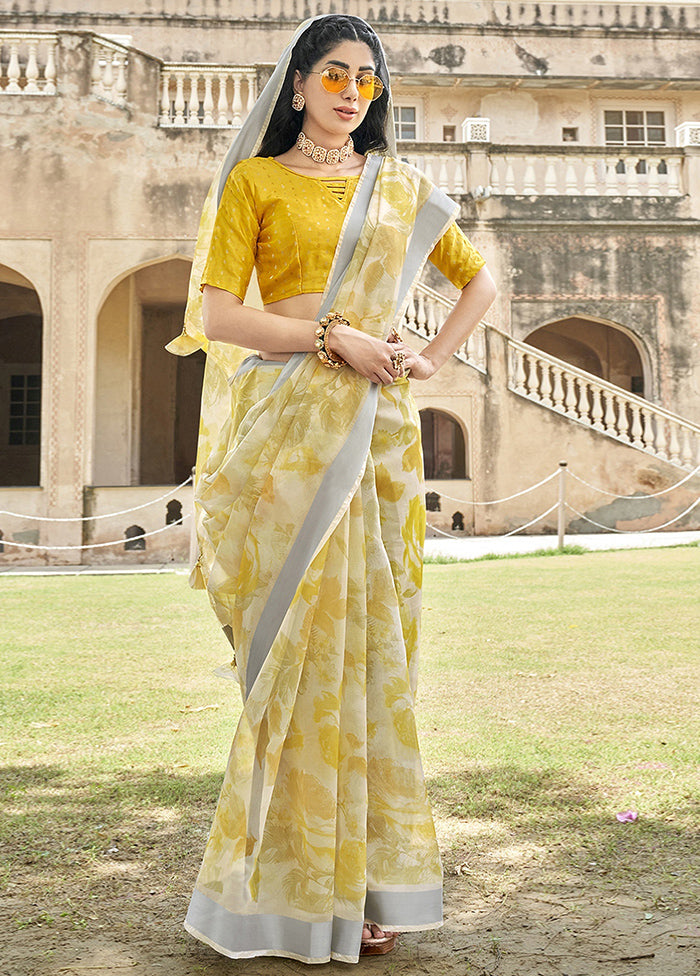 Yellow Organza Saree With Blouse Piece