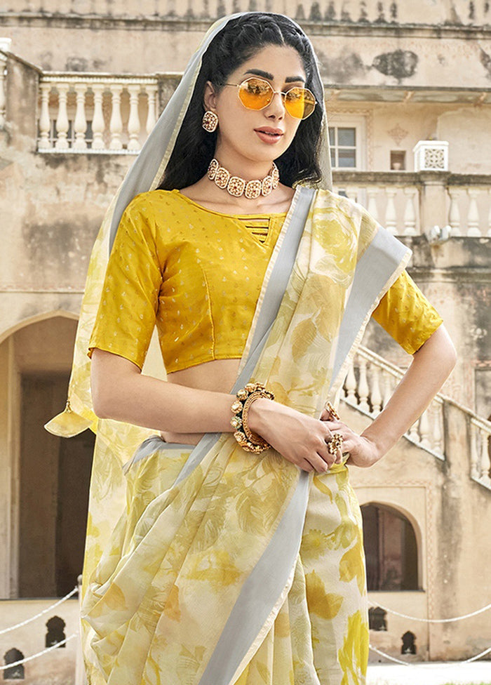 Yellow Organza Saree With Blouse Piece