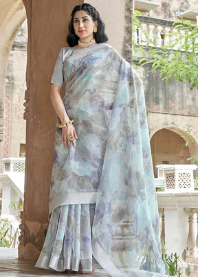 Grey Organza Saree With Blouse Piece