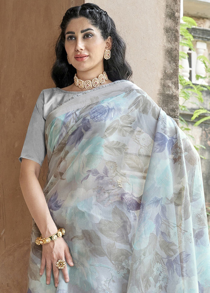 Grey Organza Saree With Blouse Piece