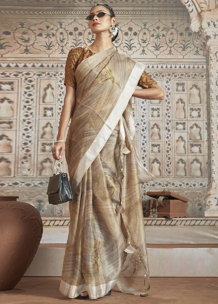 Brown Organza Saree With Blouse Piece