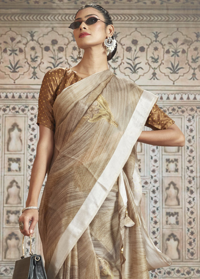 Brown Organza Saree With Blouse Piece