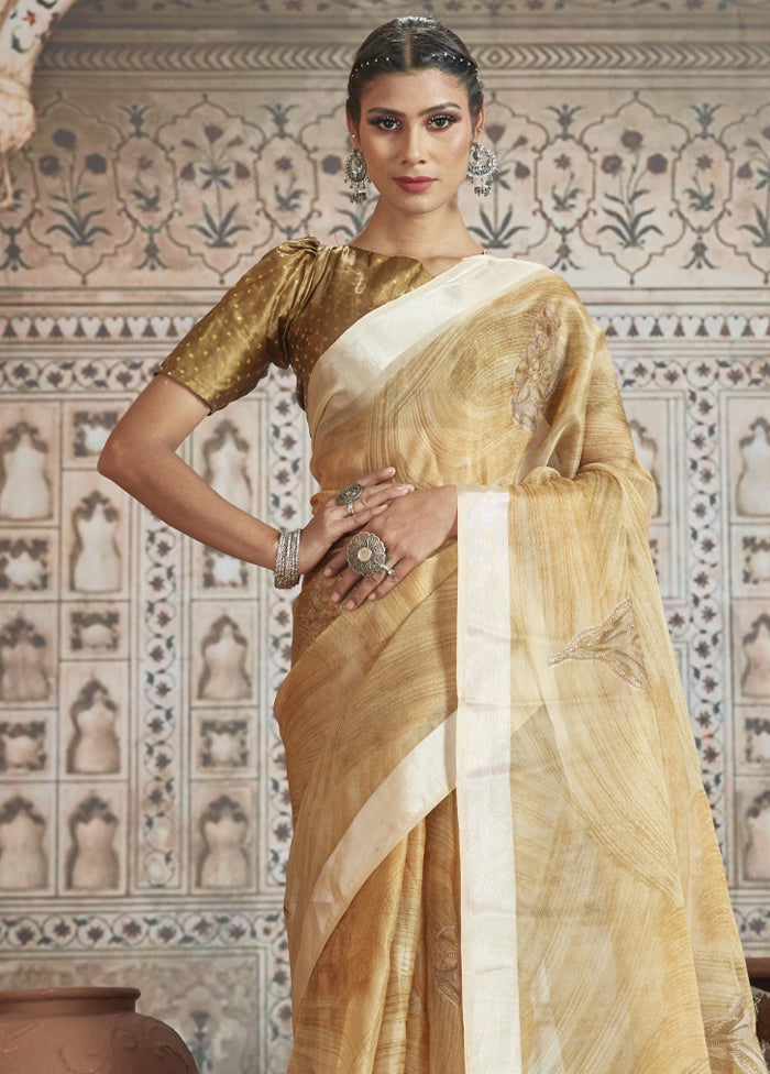 Yellow Organza Saree With Blouse Piece