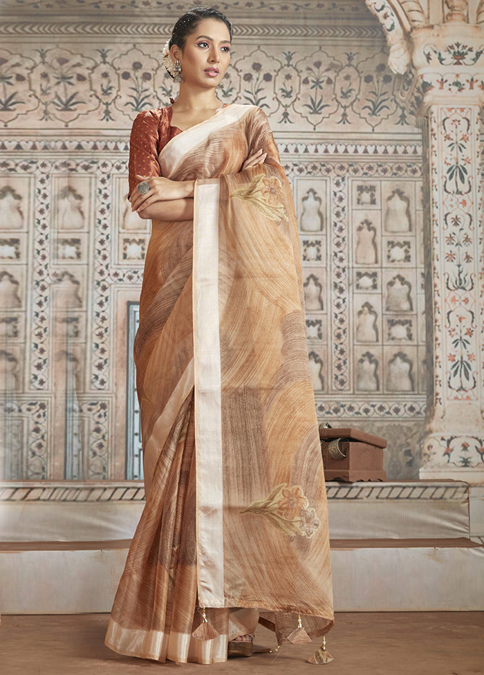 Beige Organza Saree With Blouse Piece