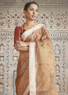 Beige Organza Saree With Blouse Piece