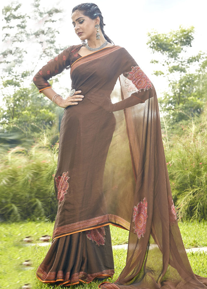 Brown Chiffon Saree With Blouse Piece