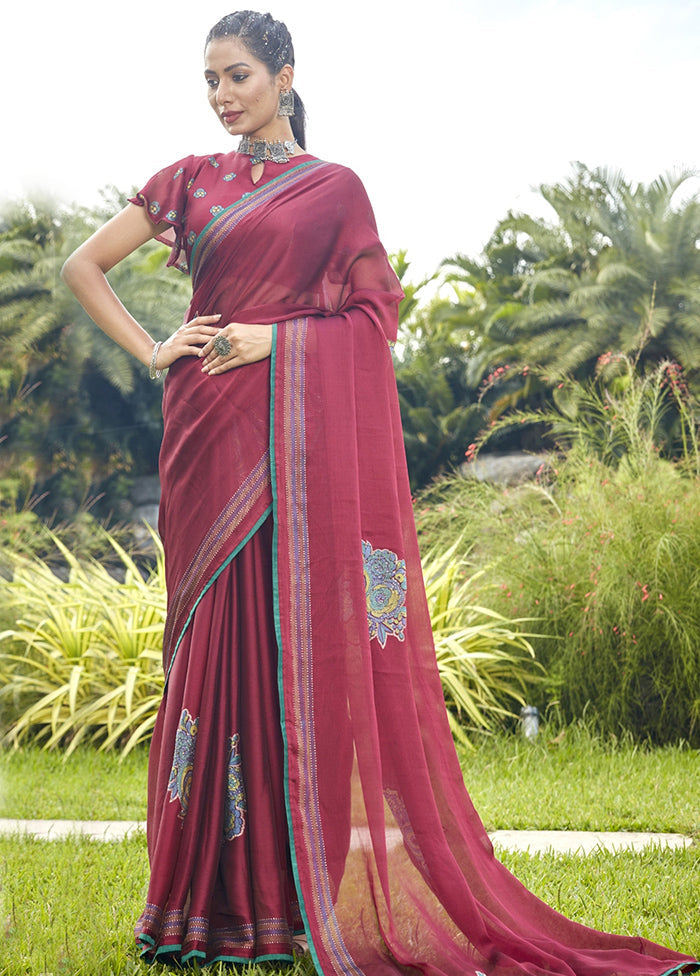 Pink Chiffon Saree With Blouse Piece