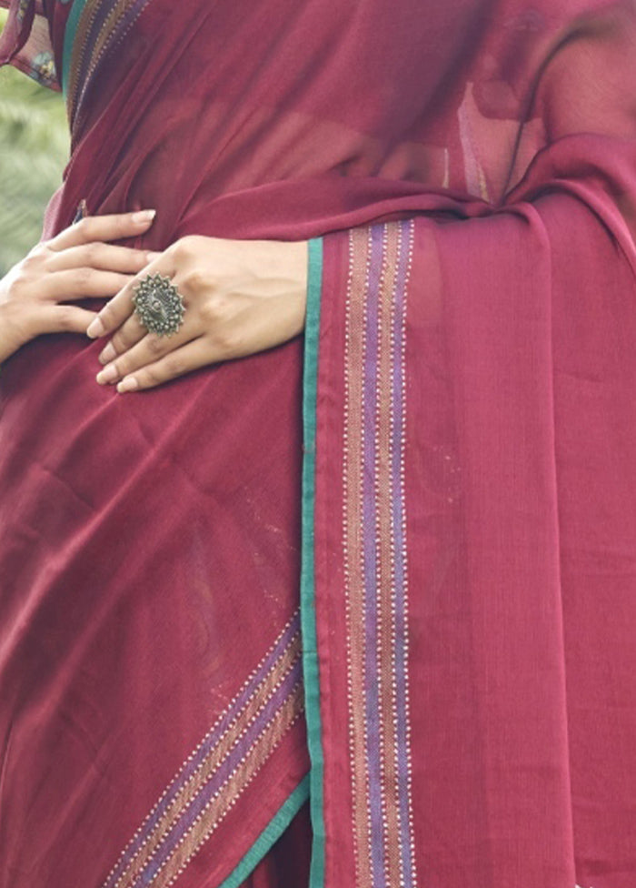 Pink Chiffon Saree With Blouse Piece