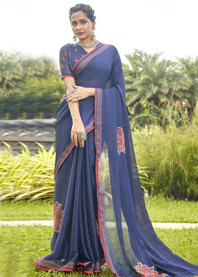 Blue Chiffon Saree With Blouse Piece