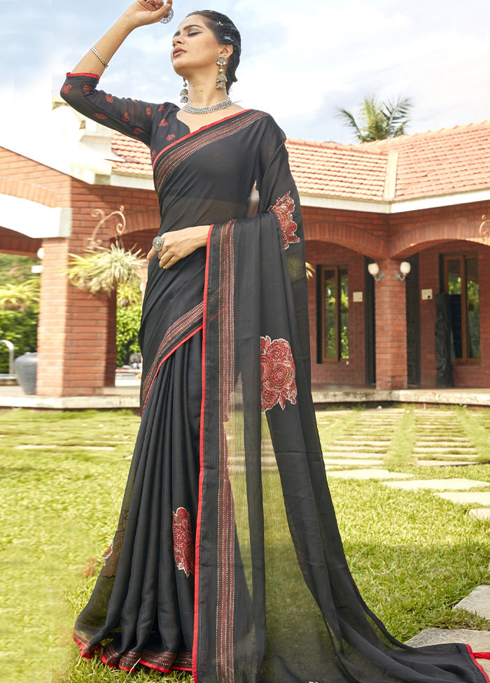 Black Chiffon Saree With Blouse Piece