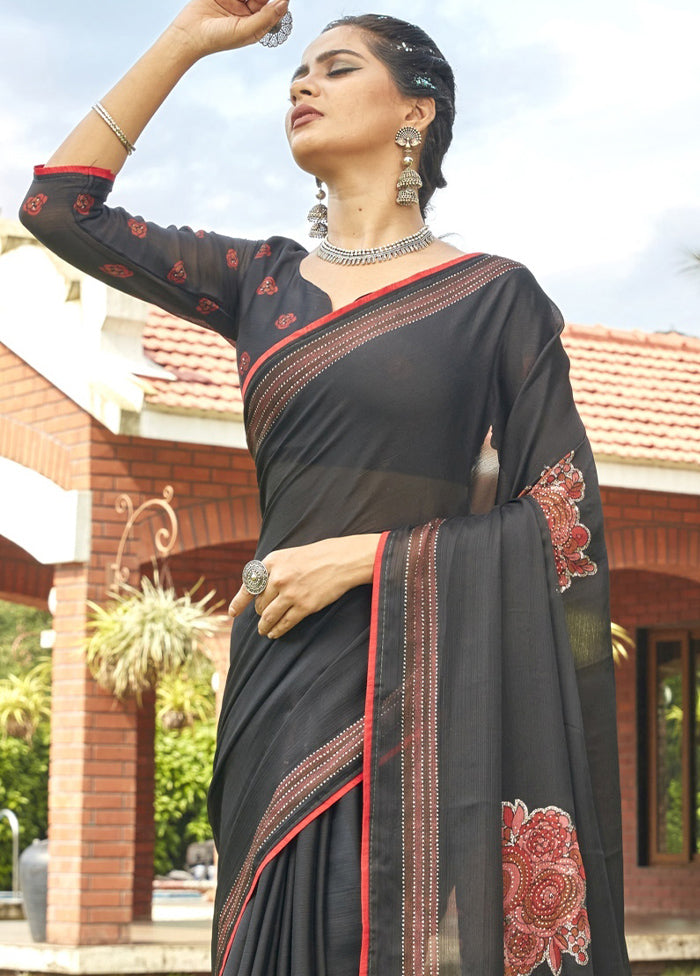 Black Chiffon Saree With Blouse Piece