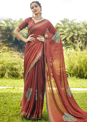 Red Chiffon Saree With Blouse Piece