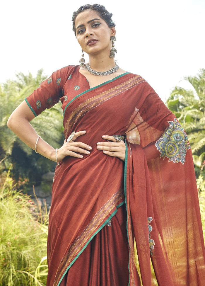 Red Chiffon Saree With Blouse Piece