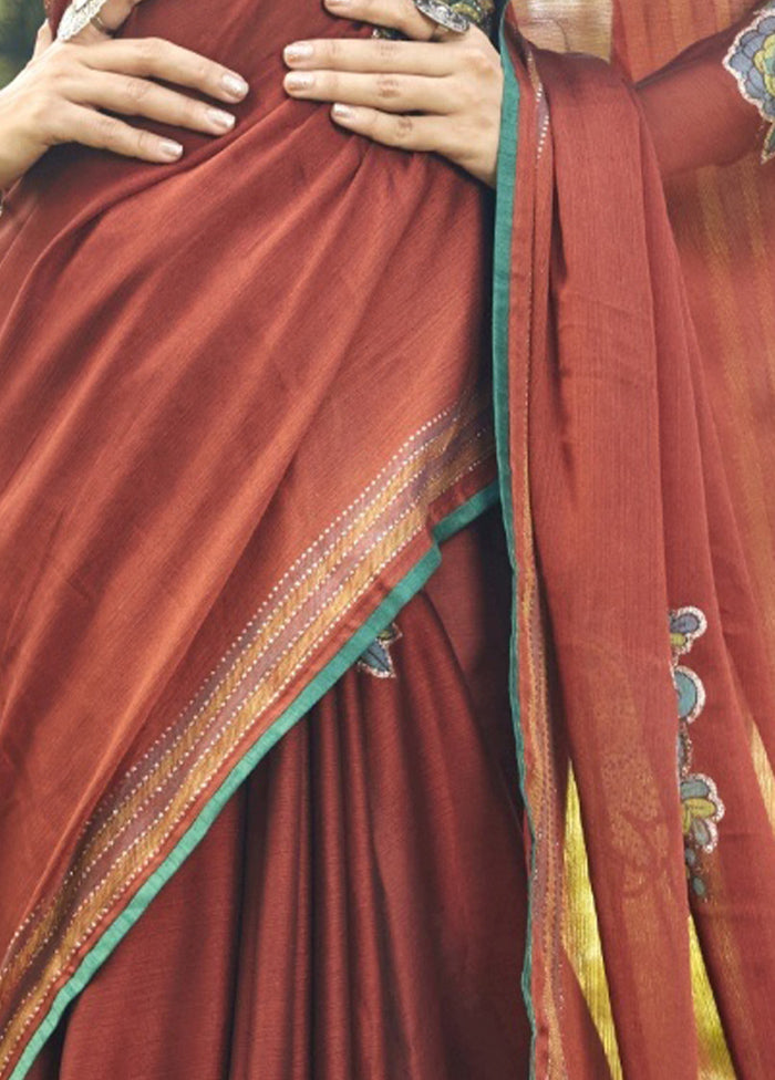 Red Chiffon Saree With Blouse Piece