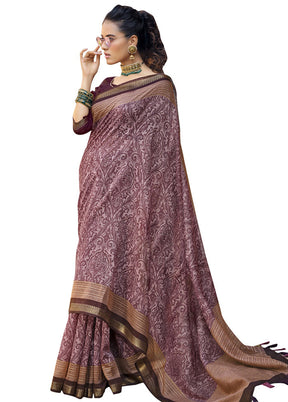 Burgundy Cotton Saree With Blouse Piece