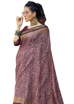 Burgundy Cotton Saree With Blouse Piece