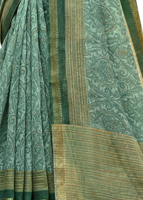 Green Cotton Saree With Blouse Piece