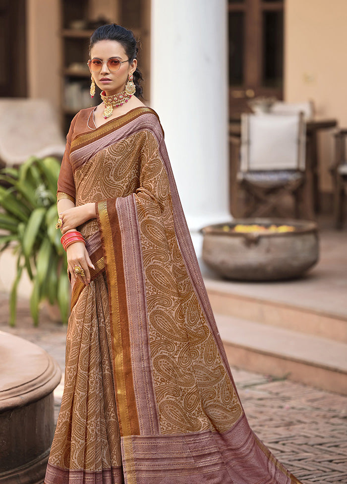 Dark Orange Cotton Saree With Blouse Piece