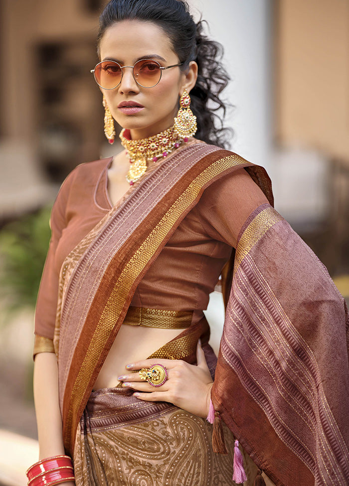 Dark Orange Cotton Saree With Blouse Piece