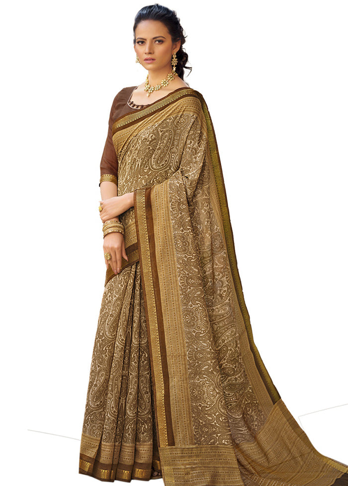 Brown Cotton Saree With Blouse Piece