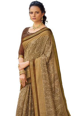 Brown Cotton Saree With Blouse Piece