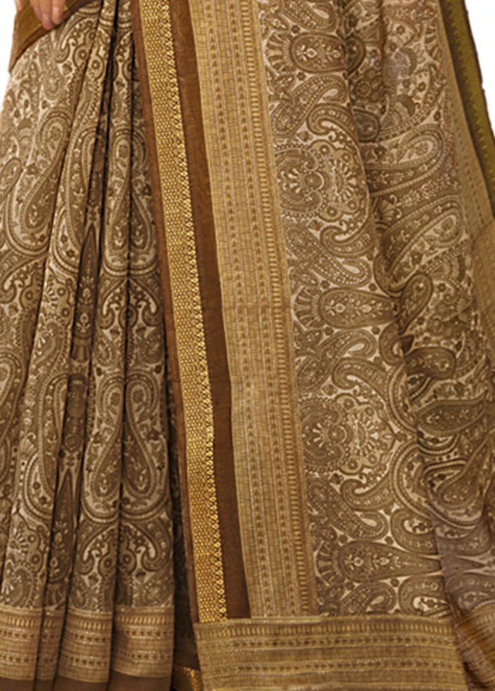 Brown Cotton Saree With Blouse Piece